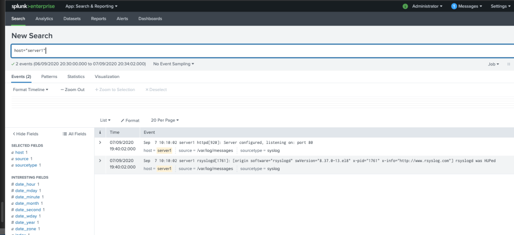 splunk forwarder data for server1
